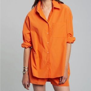 The Frankie Shop orange button down and short set